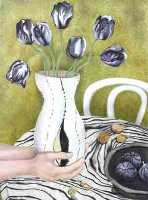 Black Tulips 2025 aquarelverf pastelpotlood en pastelkrijt op papier 75 x 55 cm Collectie Moving Gallery Utrecht